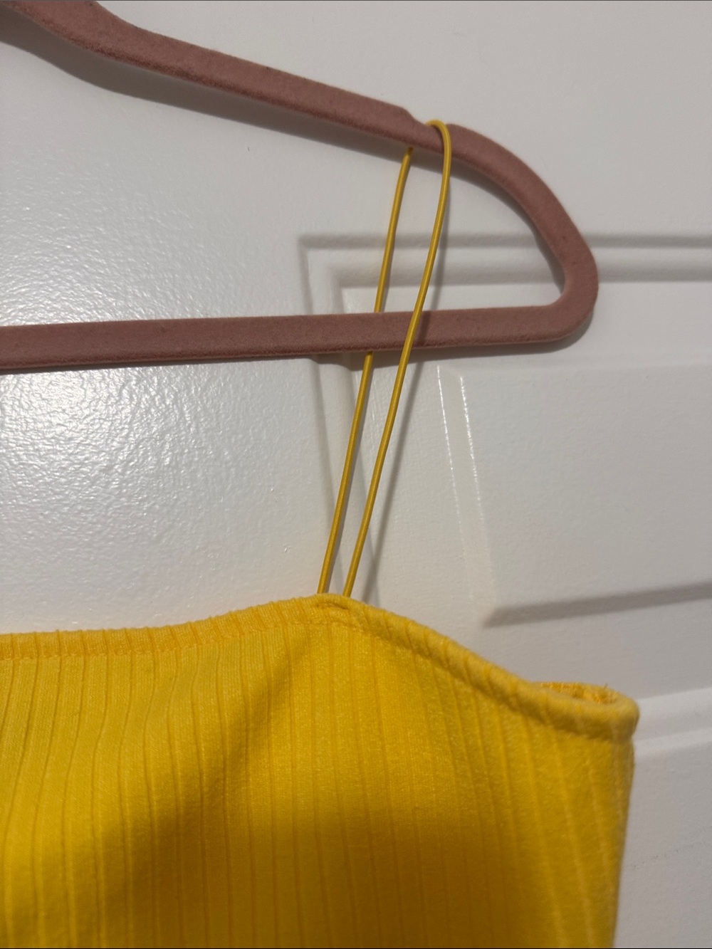 Yellow Ribbed Spaghetti-Strap Crop Top - Picture 6 of 9